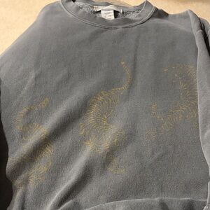 Urban Outfitters Gray Sweater with Gold Tiger Design